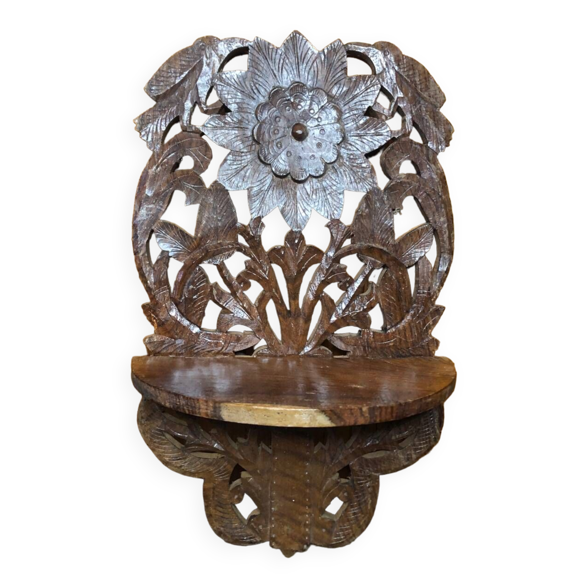 Carved wood shelf vintage birds & flowers decor