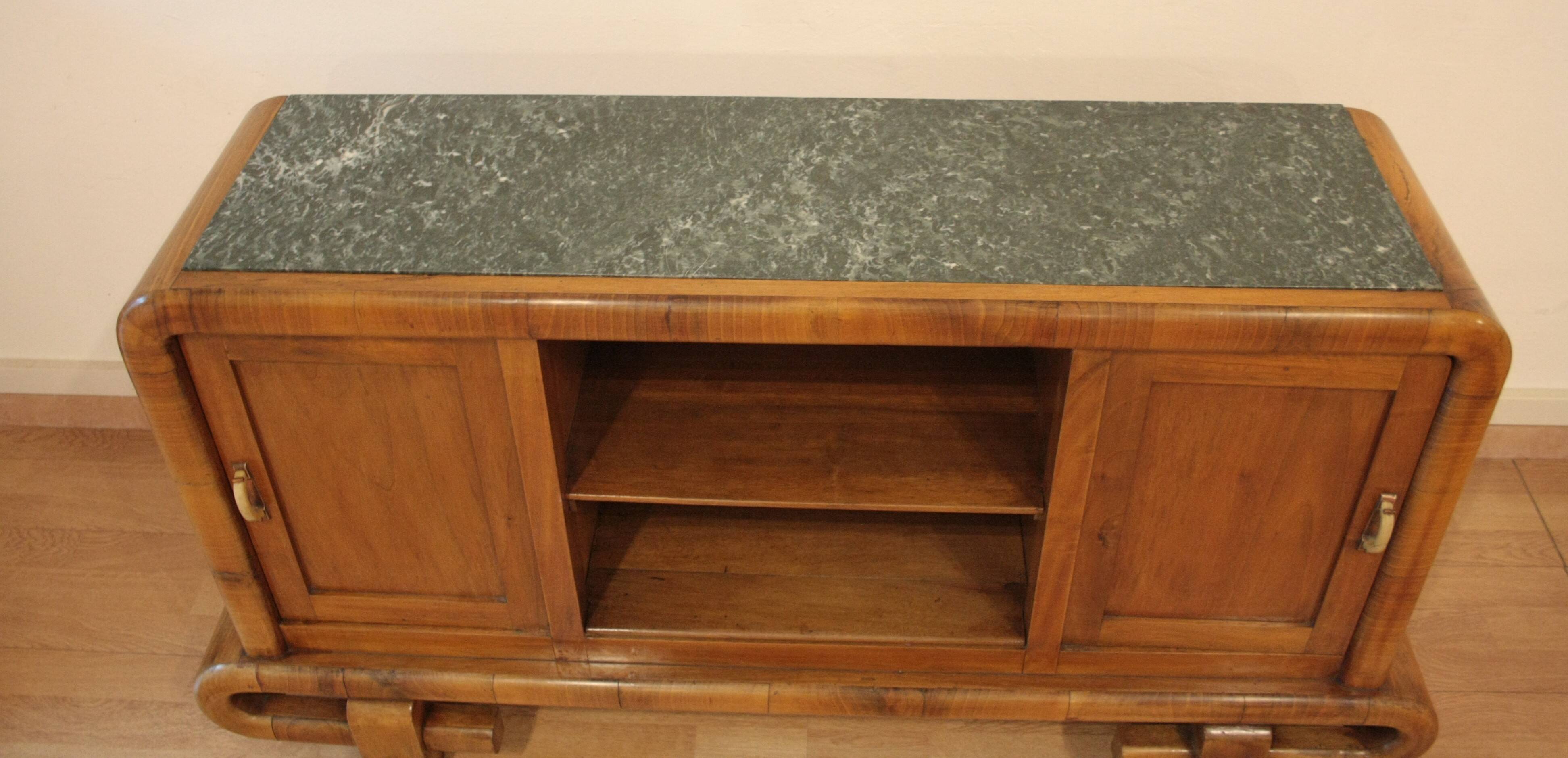 Art Deco Walnut TV Stand, 1950s, Mid-Century Modern Style