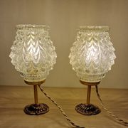 Duo lampes verre ciselé pied bronze ancien