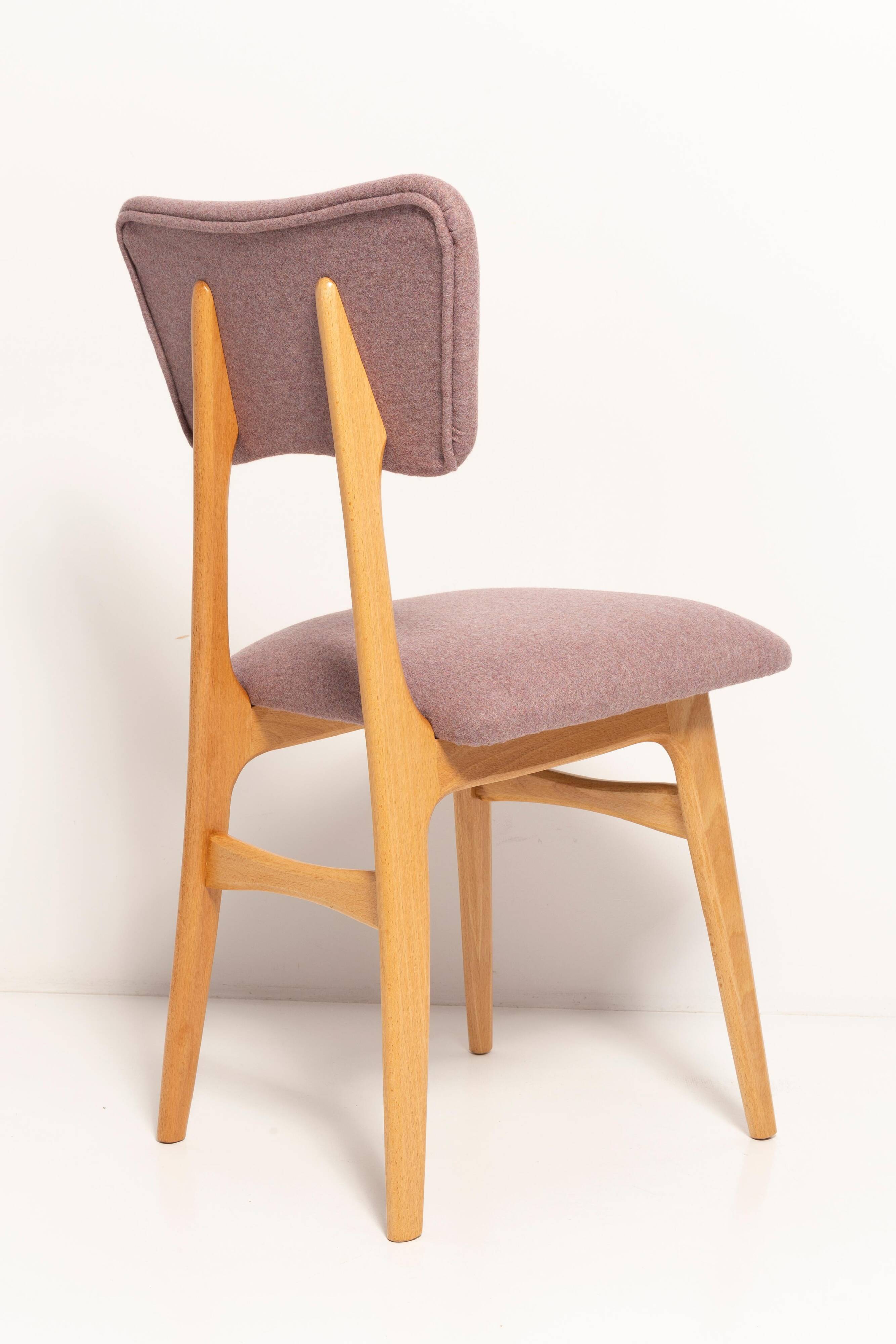 "Butterfly" dining chair, boucle pink wool, light wood