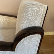 Art-deco convertible armchair in tinted beech and ivory-colored cotton velvet fabric