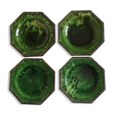 series of 4 octagonal plates in glazed land 50s Vallauris