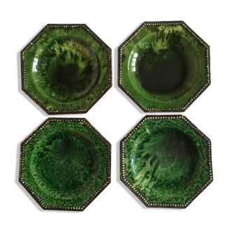 Série de 4 assiettes octogonales en terre vernissée Vallauris années 50