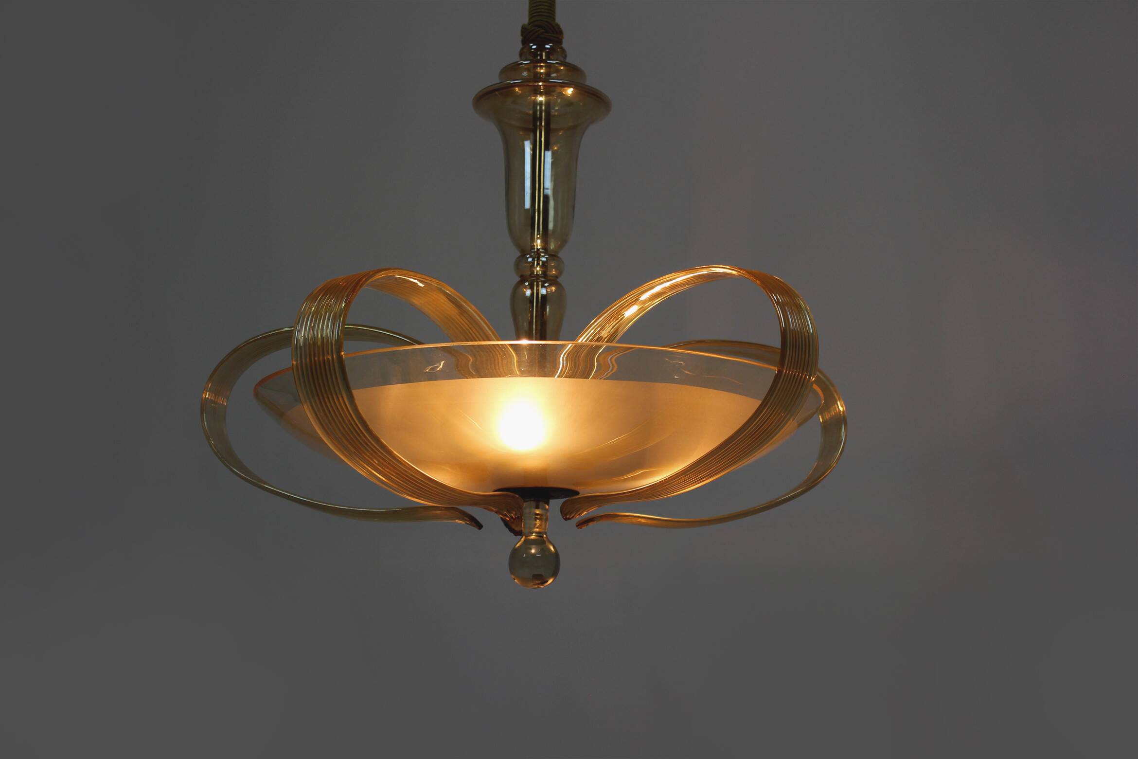 Tall art deco curved glass ceiling light from esc zukov, 1940s