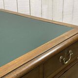 Late 19th century English mahogany desk with pedestals and leather top
