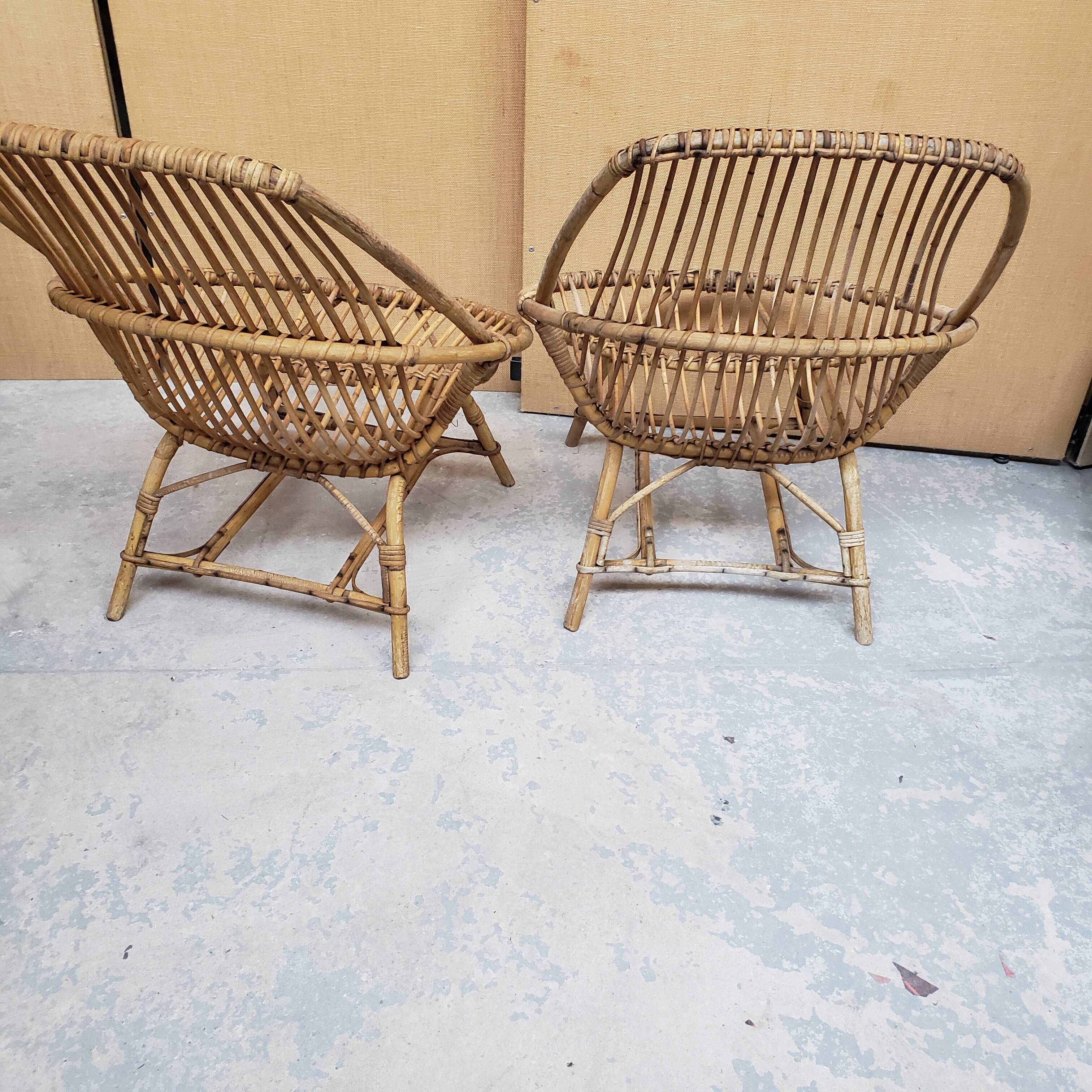 Series of rattan armchairs from the 70s