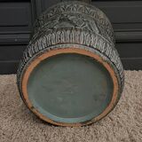 Pair of planters from the 60s with antique decor, green background