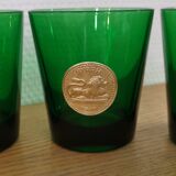 Set of 8 Dubonnet water glasses, vintage Louis d'or piece and bottle