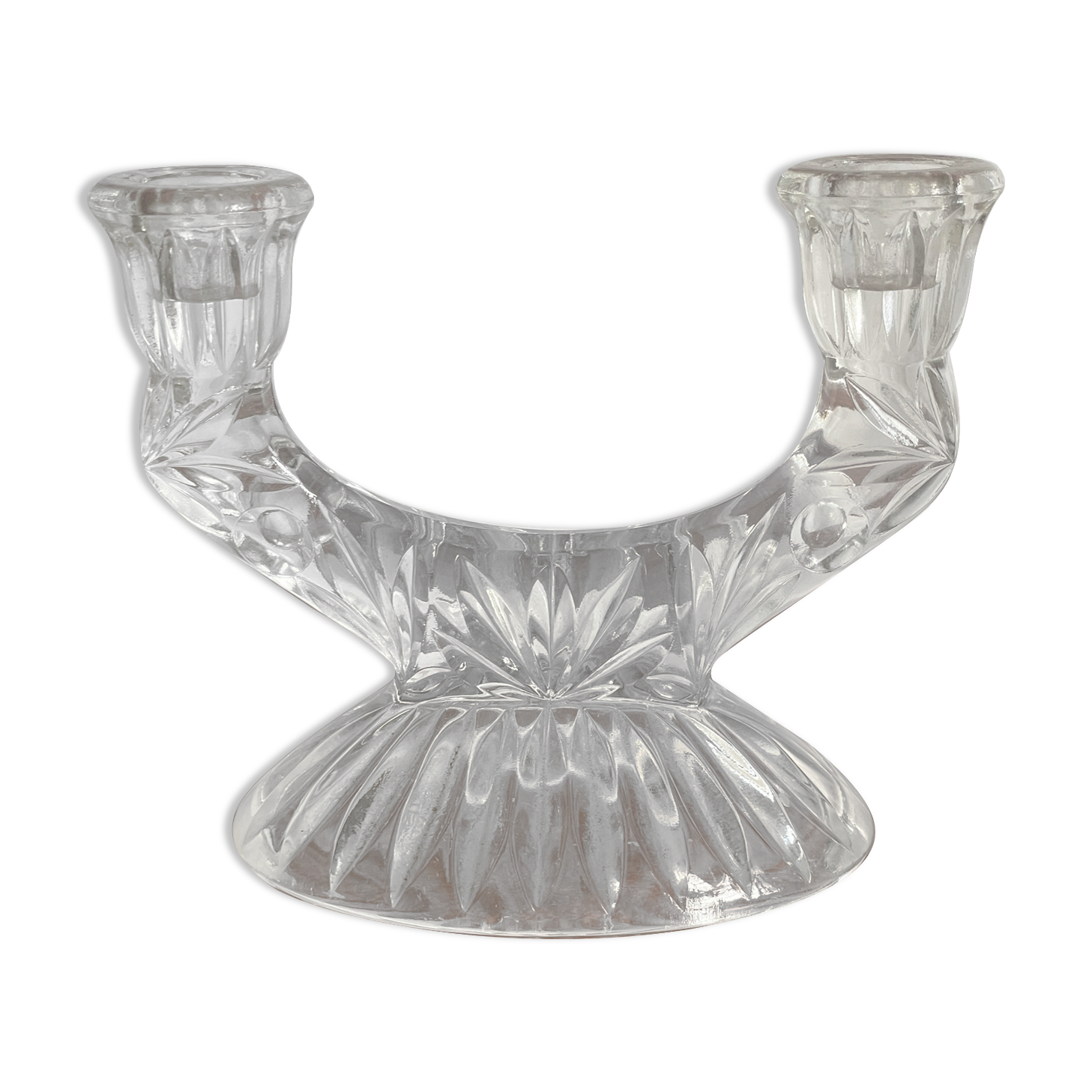 Mid-century pressed glass double candle holder