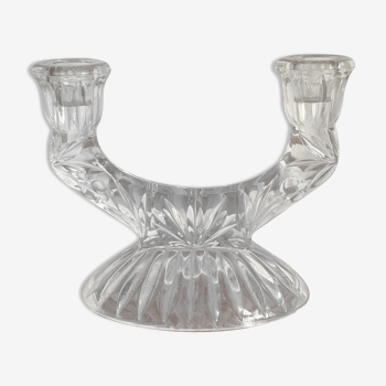 Double candle holder in Glass pressed mid-century