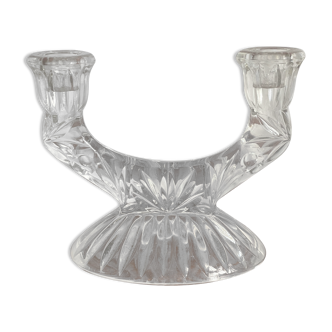 Double candle holder in Glass pressed mid-century