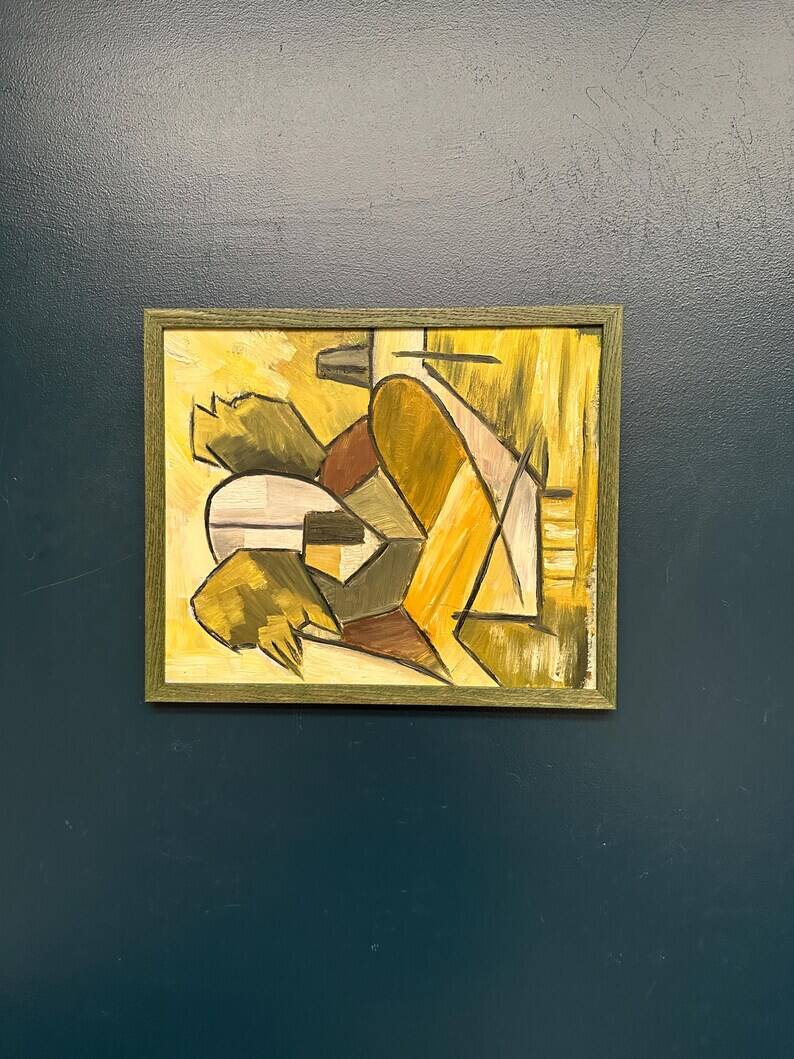 Huile sur panneau d'origine suédoise – « Composition abstraite » – Signée – Vintage
