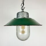 Green enamel and cast iron industrial pendant light, 1960s