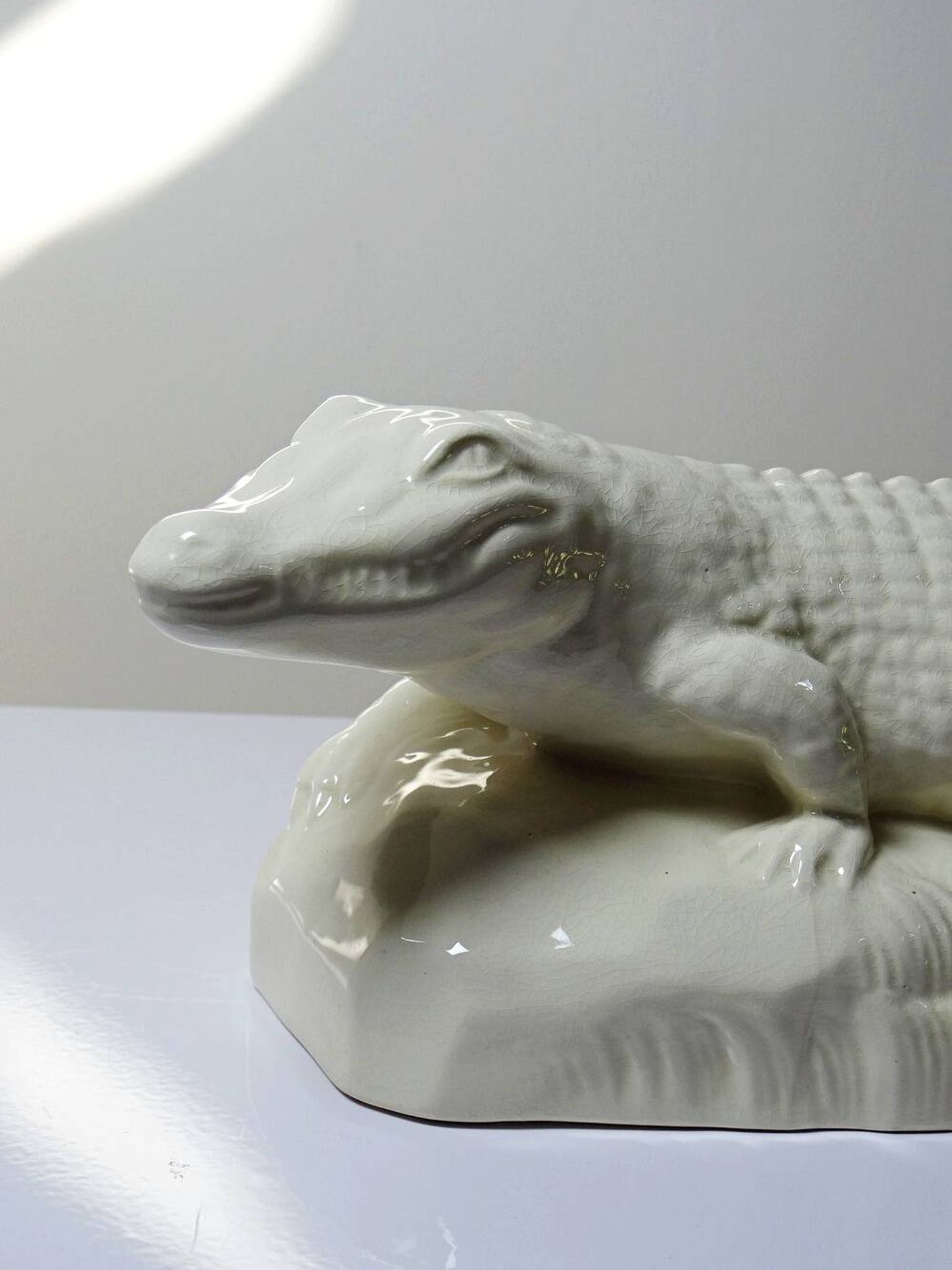 Large ancient crocodile Sarreguemines pottery Art Deco 1930s