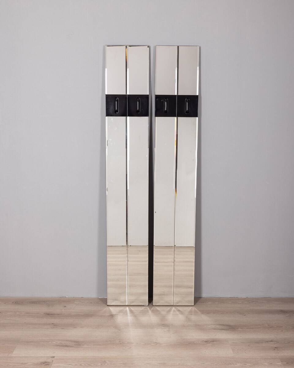Pair of wall hangers with vintage 70s mirrors italian design