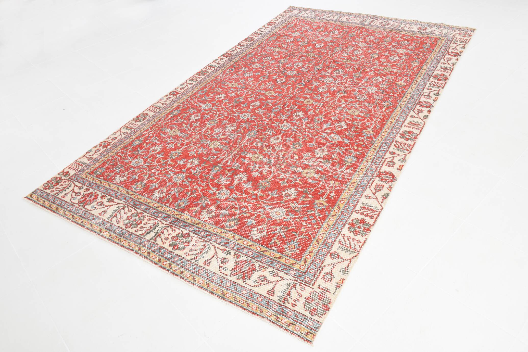 6x11 Vintage Faded Red Floral Pattern Persian Vintage Rug, 182x322 Cm