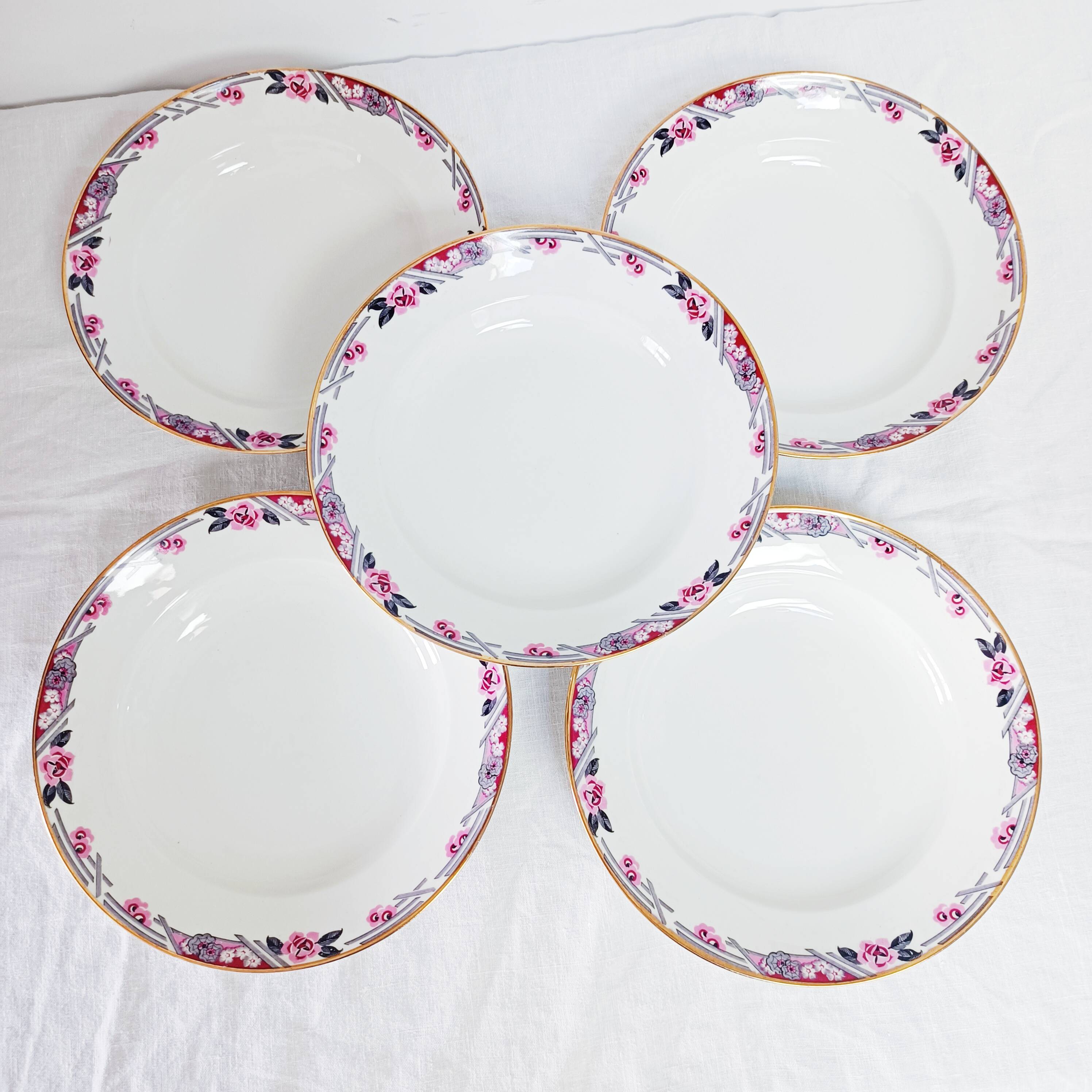 Set of 5 deep plates in Limoges porcelain Bhl