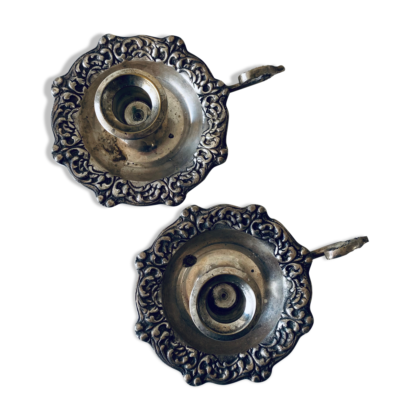 Pair of silver metal candlesticks