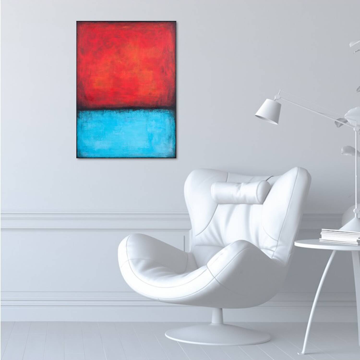 Red and Blue original minimalist abstract modern painting on stretched canv