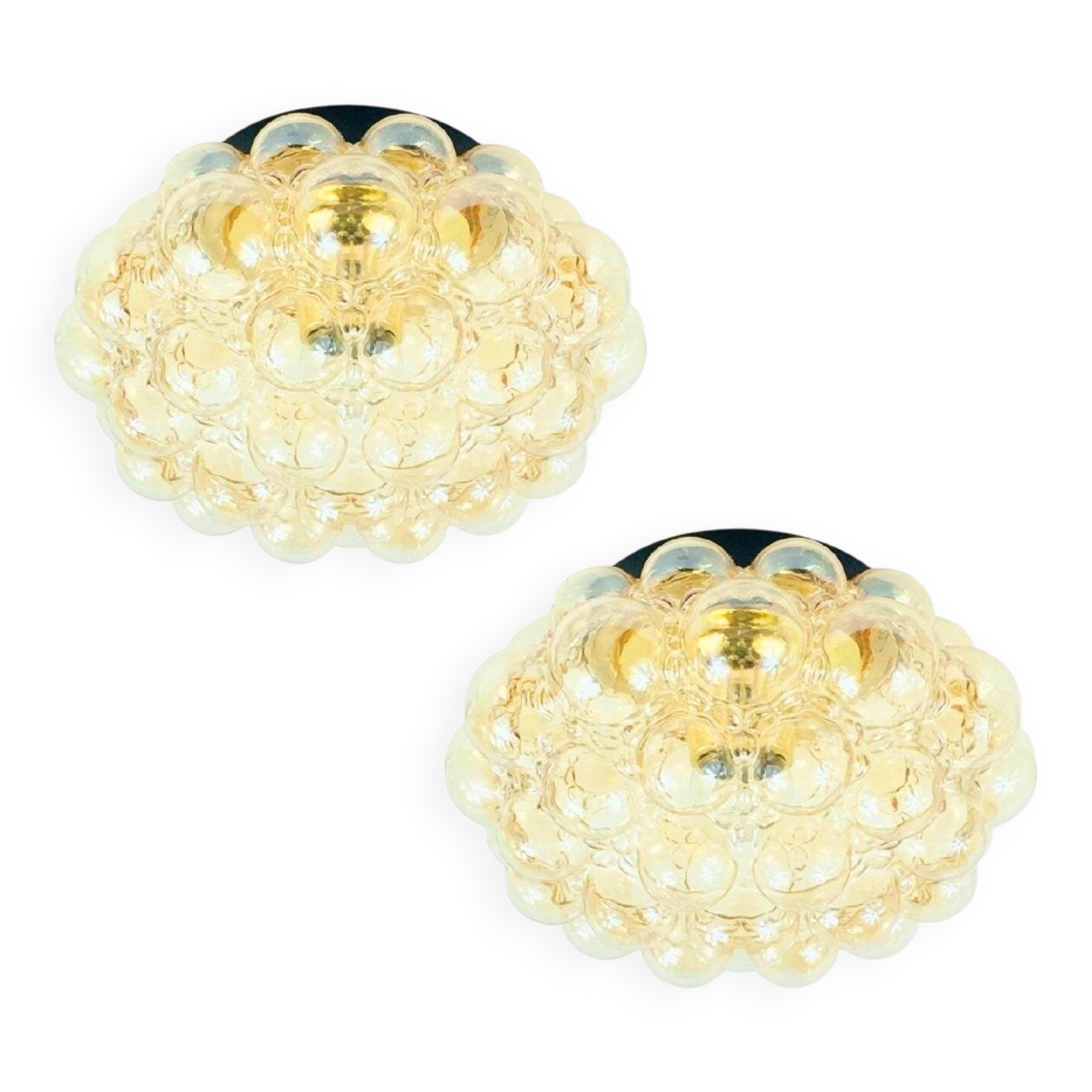 Large Mid-Century Amber Bubble Glass Ceiling Lig by H. Tynell for Limburg