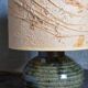 Lampe d'appoint vintage en grès émaillé, abat-jour herbier