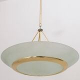 Brass and etched glass bowl pendant