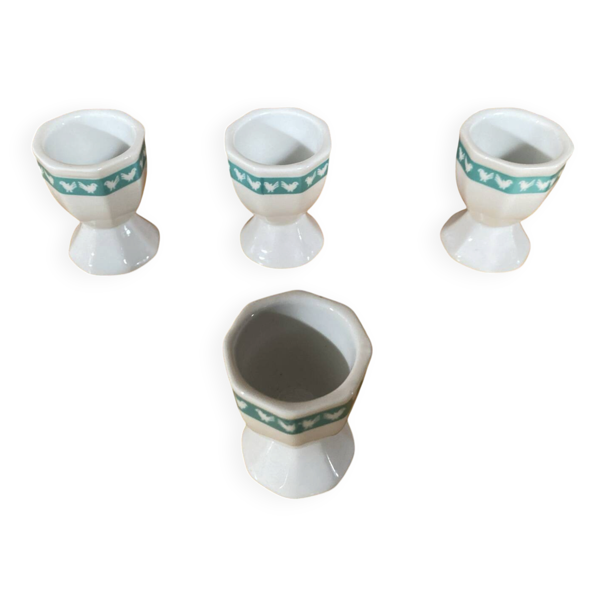 Set of 4 egg cups francoise saget white porcelain chicken decor
