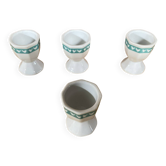 Série de 4 coquetiers francoise saget porcelaine blanche décor poule