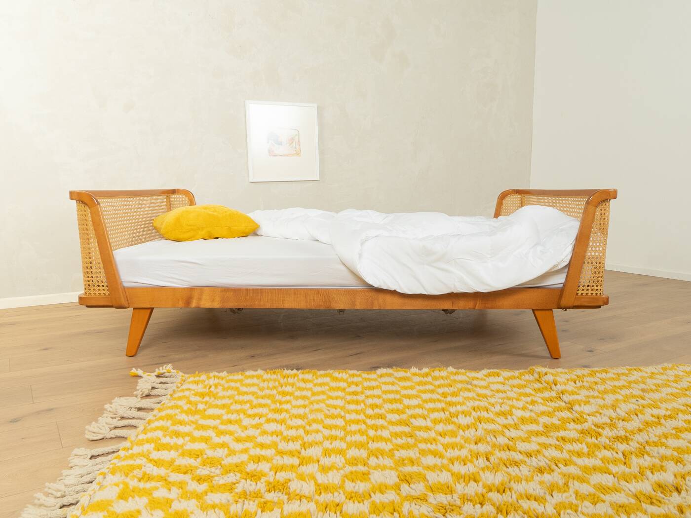 Timeless bed with beech wood and Viennese cane