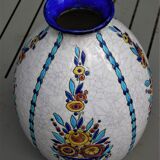 Boch La Louvière vase with a floral decoration in cracked faience