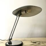 Modernist chrome desk table lamp and black metal bowl, Aluminor 1970 design