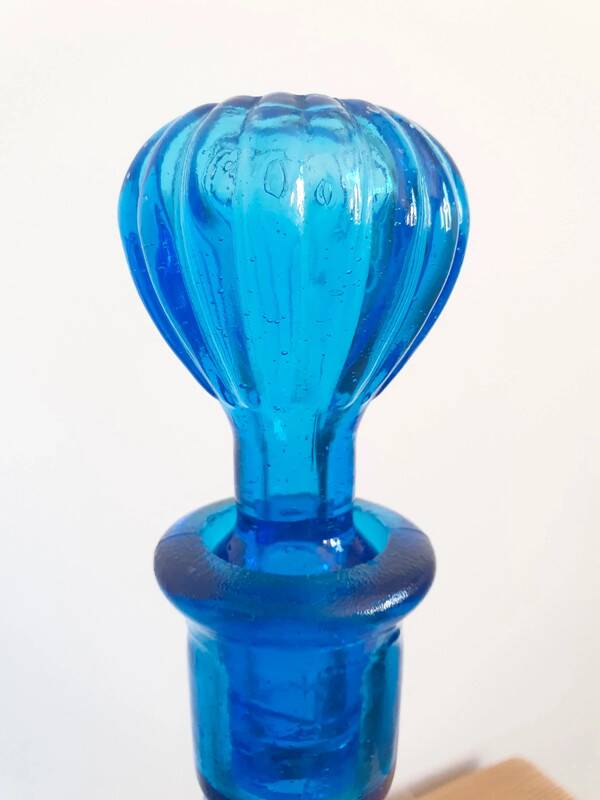 Large blue glass carafe