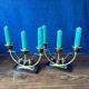 Pair of Art Deco candlesticks in brass and varnished wood, 1930s/1940s