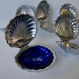 Shell pocket in silver metal and blue glass interior from the 60s and 70s