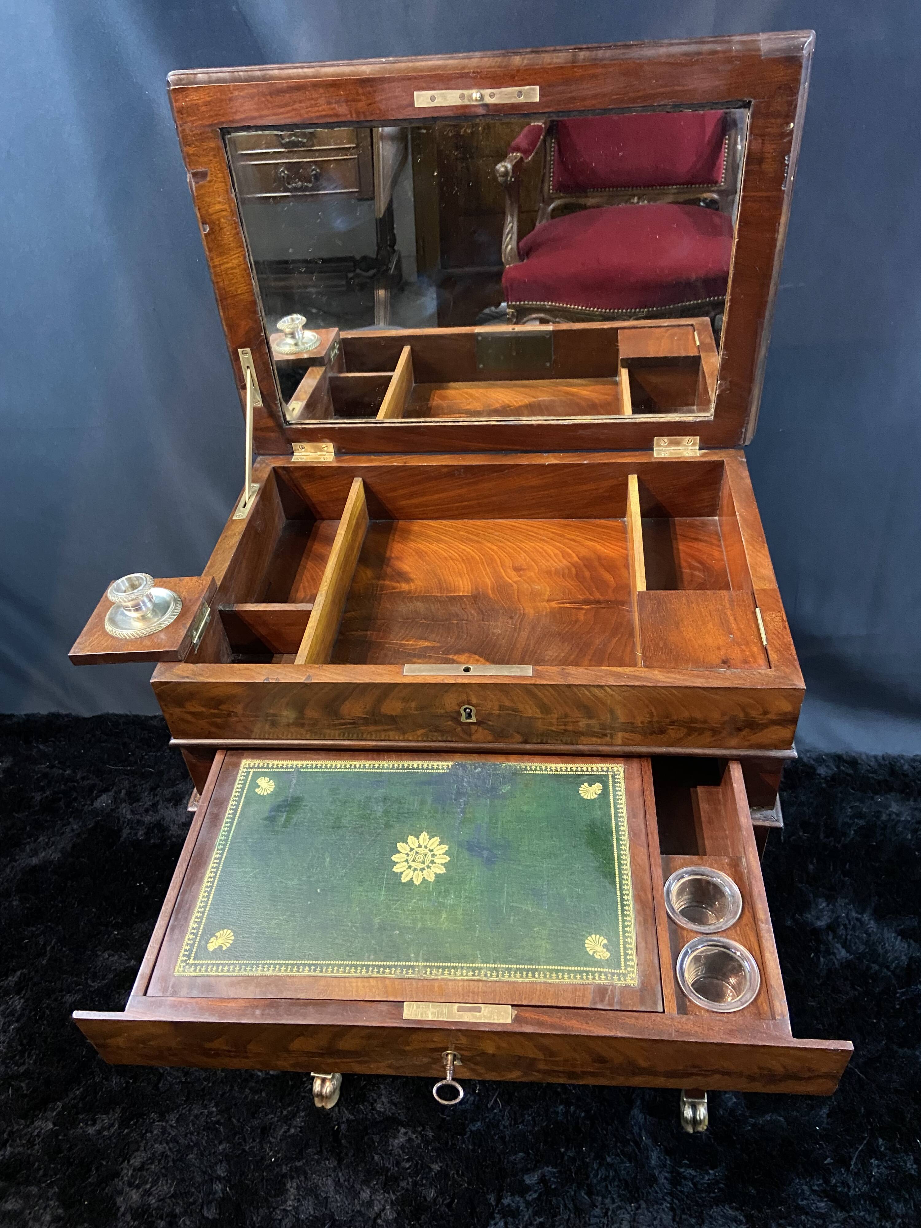 Louis-Philippe period mahogany writing desk with candlestick, 19th century