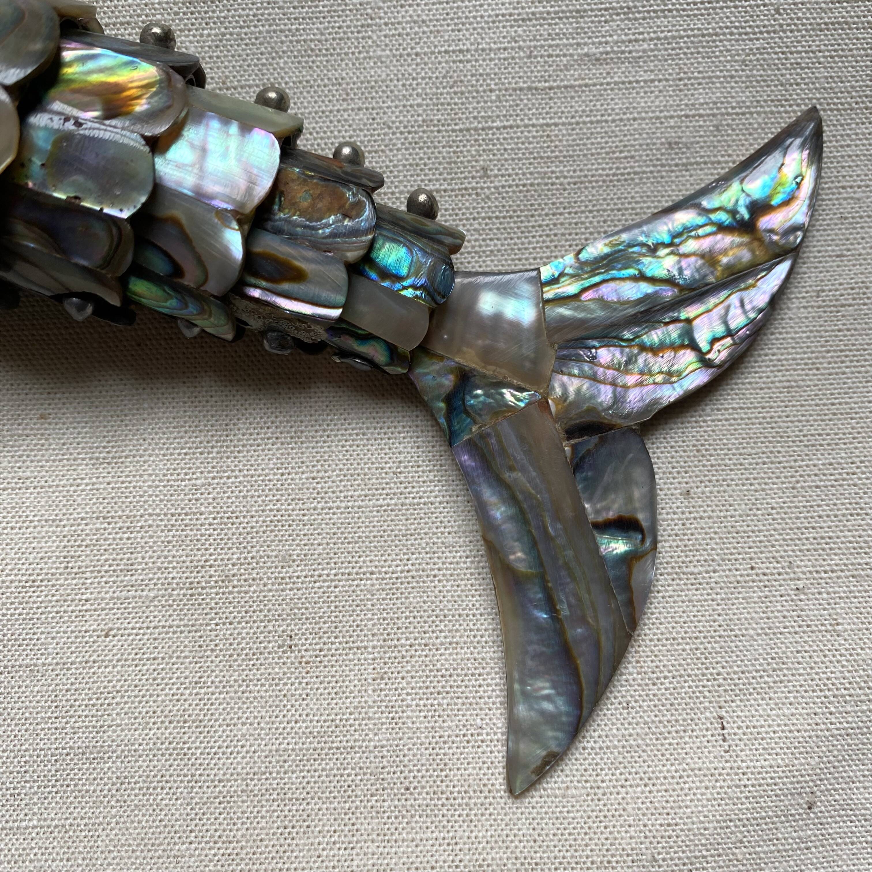 Fish-shaped bottle opener made of seashell and brass, 1970s