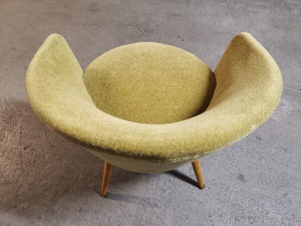 Fauteuil ound graphique moderniste velour epais jaune