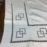 Old linen sheet with monogram embroidery