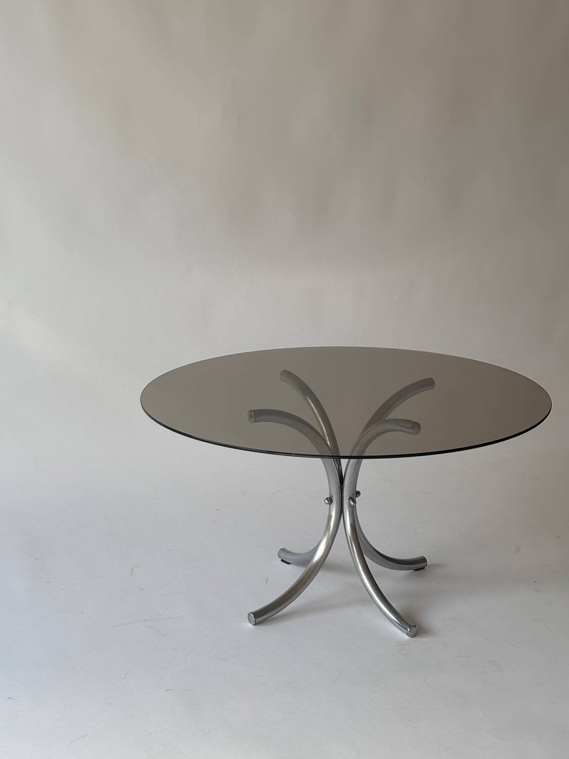 Chrome metal and smoked glass coffee table, 1970