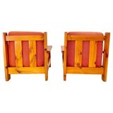 Mid Century Modern Vintage Wood and Red Velvet Armchairs, set of two, Italy 1970