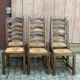 6 chaises à manger bois massif foncé paillées des années 70