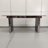 Chrome base diningroom table with smoked glass oval top