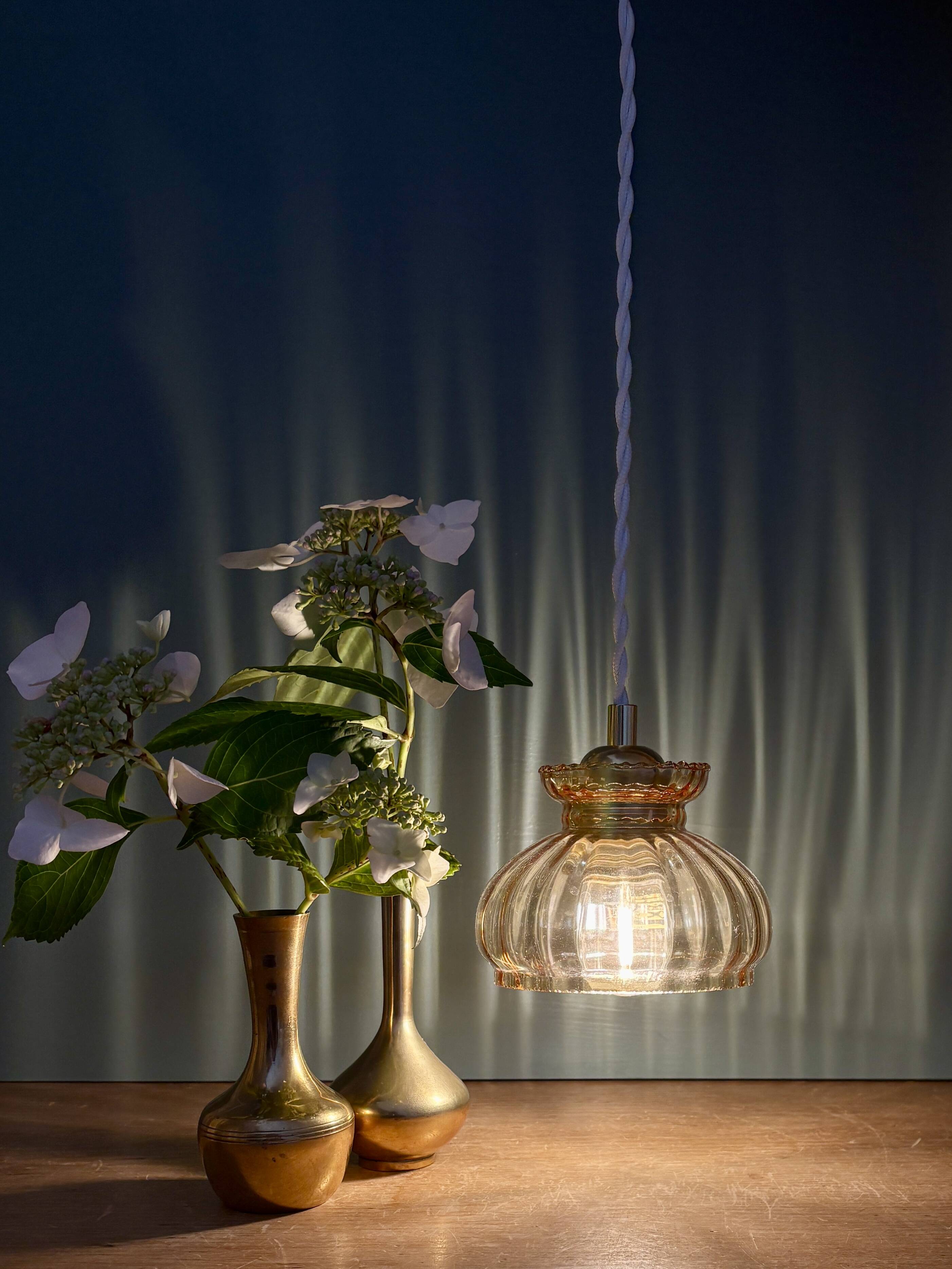 Vintage amber glass lampshade pendant light