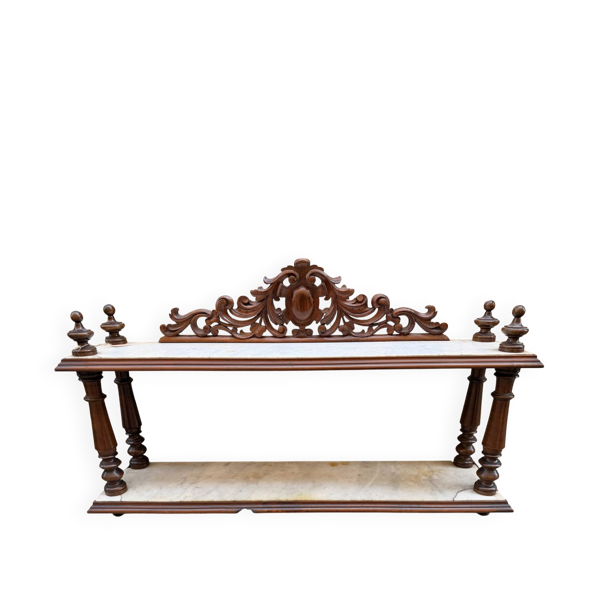 Petite étagère murale/console d’appoint Napoléon III — noyer sculpté e