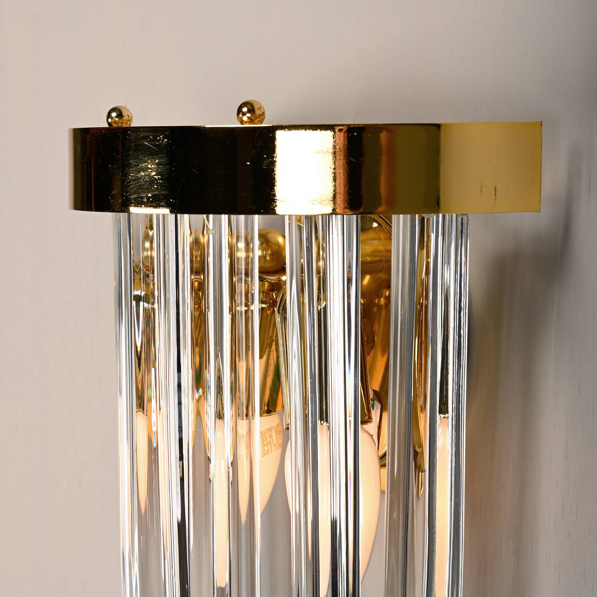 Wall lamps of brass and crystal glass by Novaresi, Italy 1970s