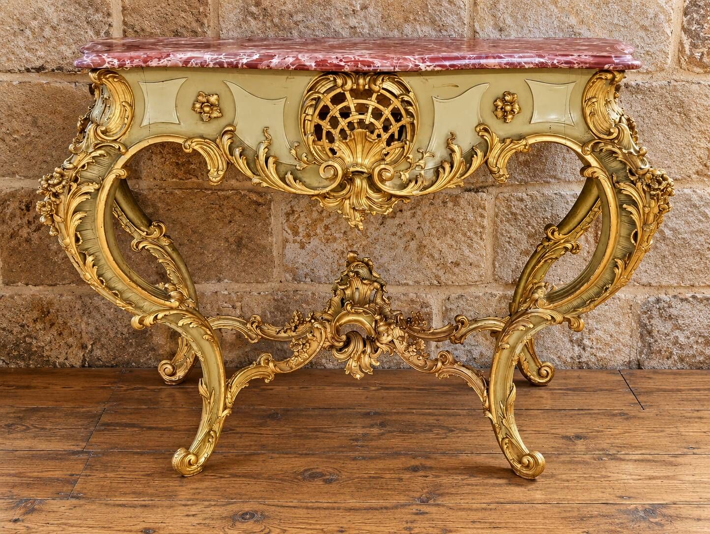 Venetian console in Louis XV style – Carved, lacquered, and gilded wood