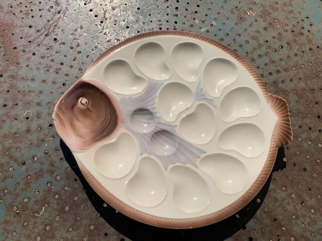 Large oyster dish in the shape of fish model Copenhagen by Longwy france old and collector