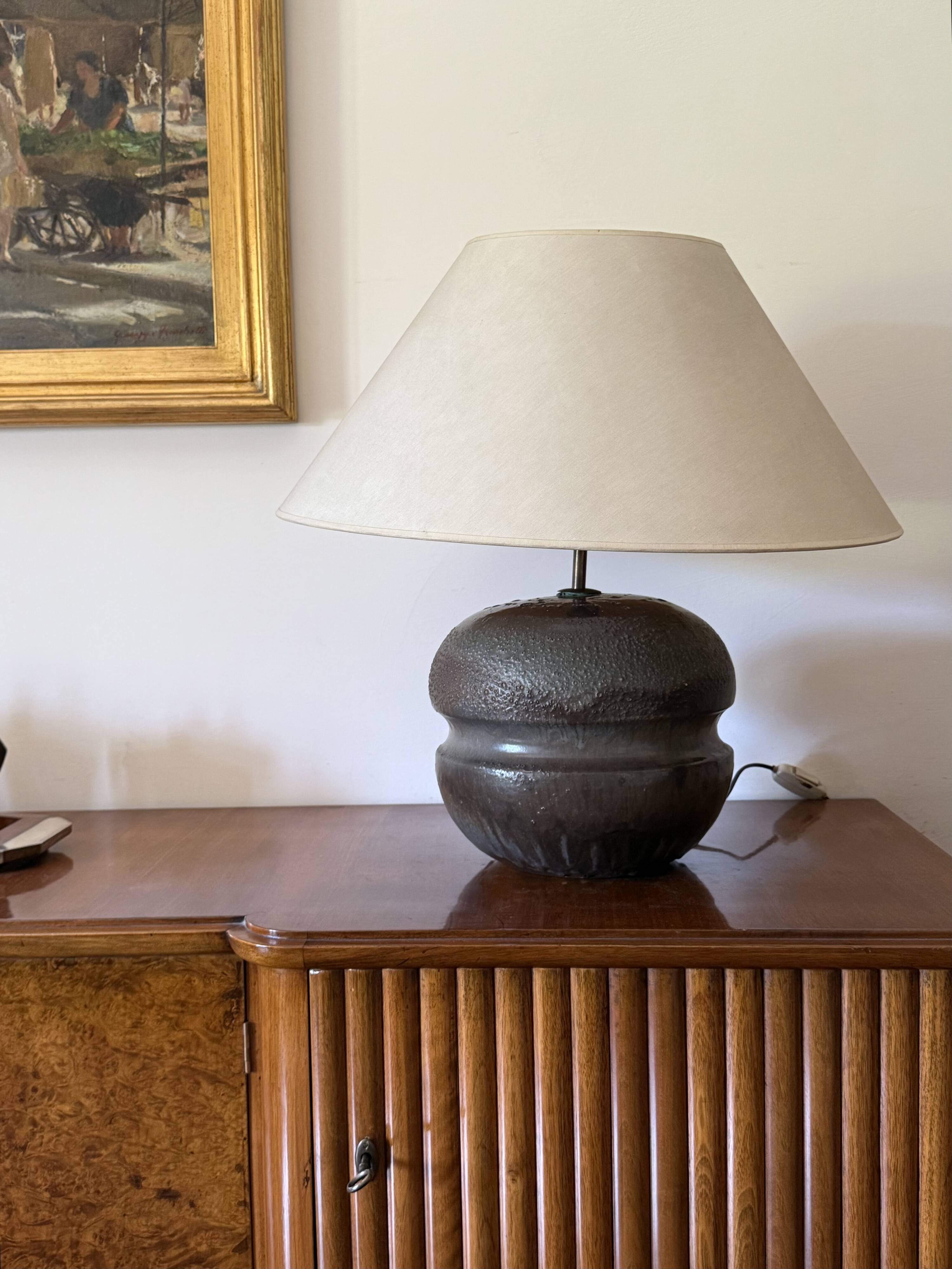 Mid-century modern brown ceramic lamp base,  France 1960s