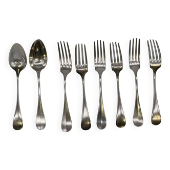 Set of 2 soup spoons and 5 lunch forks by Christofle.