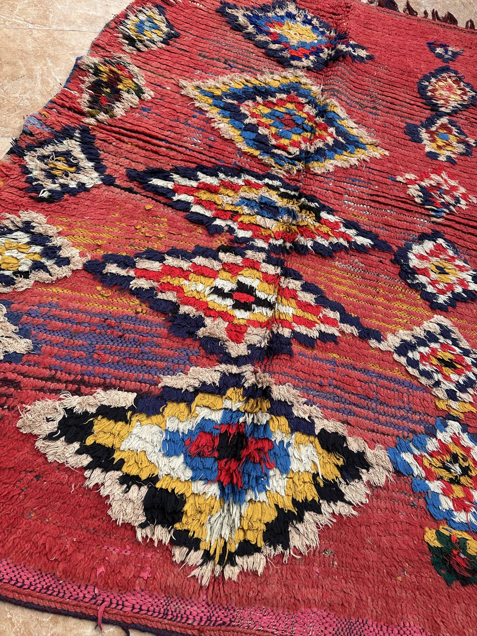 Tapis marocain unique - Tapis Art déco vintage - Tapis Boucharouit